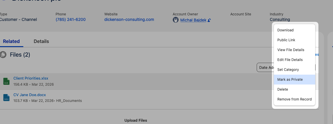 File actions context menu