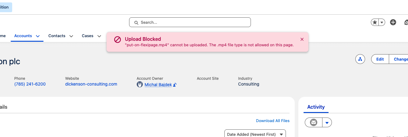 Upload blocked toast message